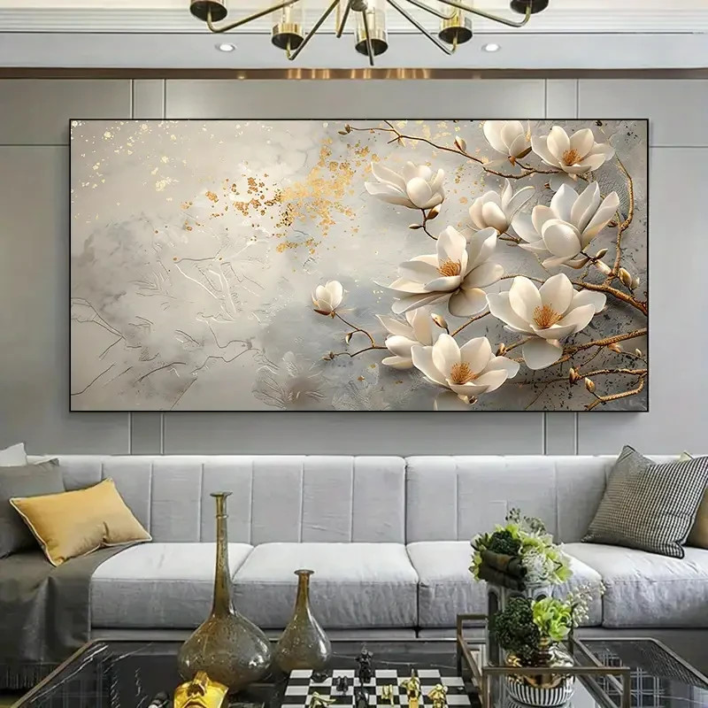 Grey Textured Background with Golden Accents Unframed Canvas Painting for Living