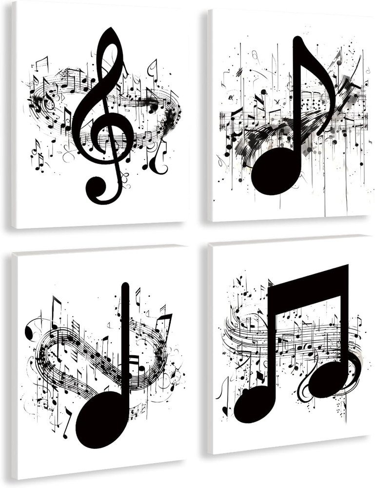 Framed Music Notes Wall Art Black and White Vintage Canvas Posters Prints for Ho
