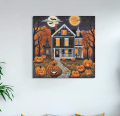 Wall Decor Framed 12X12 Canvas Art Print Primitive Folk Art Americana Halloween