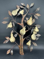 Vintage Copper Brass Metal Pear Tree Wall Art Sculpture Mid Century Modern MCM