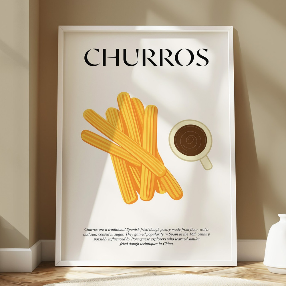 Churros Art | Spanish Kitchen Art | Dessert Poster | Pastries Art | Baking Gift