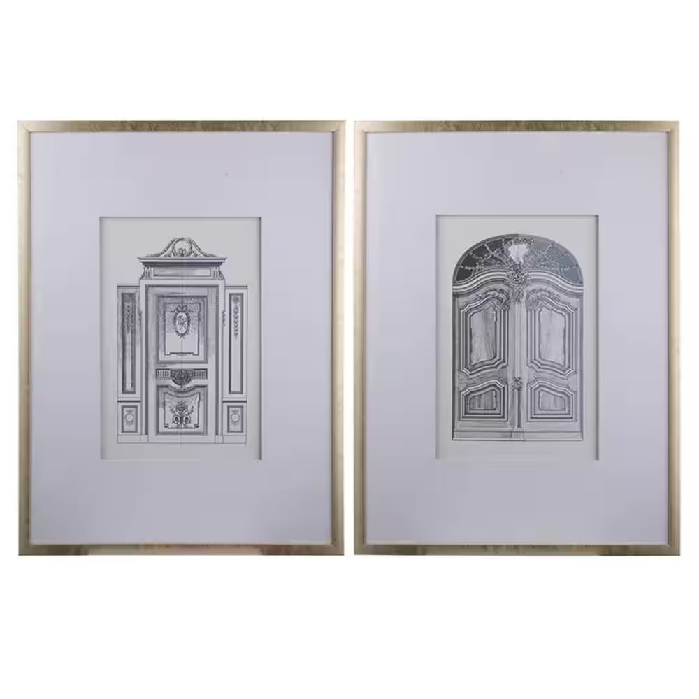 Framed 24 In. X 32 In.Set of 2 Fake Pencil Architectual Wall Art, Wall Decor Acc