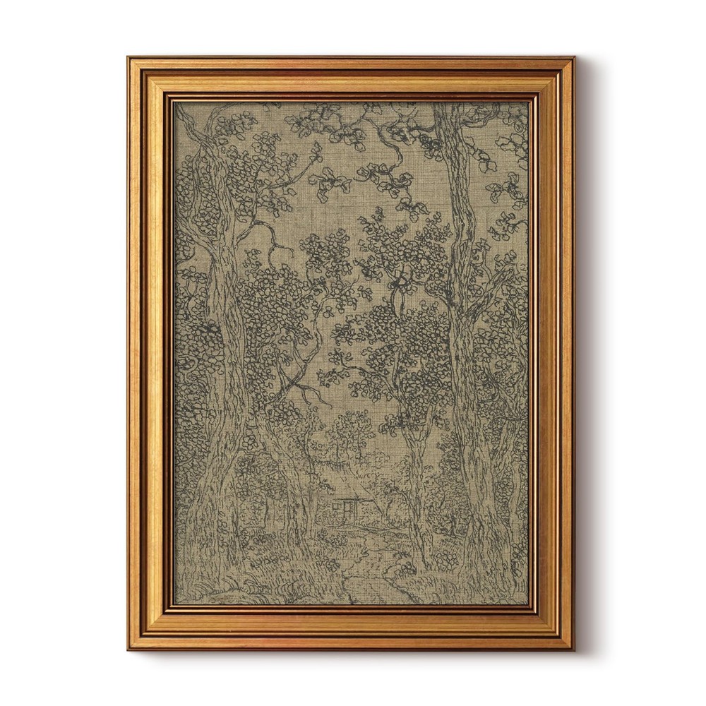 Gold Framed Canvas Wall Art, Antique Sketch Landscape Pictures Vintage Decor,