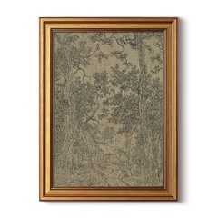 Gold Framed Canvas Wall Art, Antique Sketch Landscape Pictures Vintage Decor,