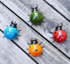 Multicolor Metal Ladybug Outdoor Art Set of 4 – Perfect for Patios and Gardens