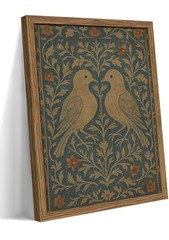 Framed Lovebirds Canvas Wall Art, Vintage Botanical Blue Rustic Wall Decor, F…