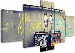 Wall26 – Banksy Life is Short Graffiti Art – Canvas Print Wall Art Set of 5