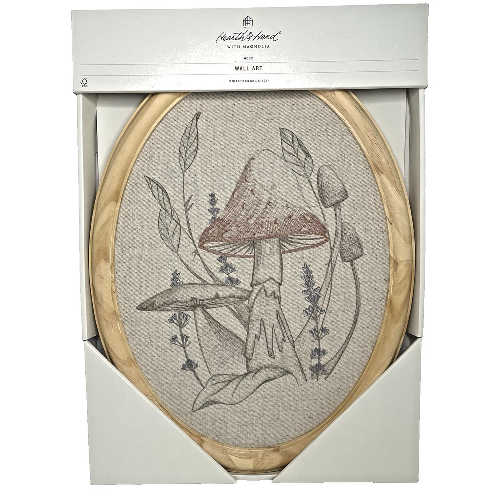 Vertical Oval Mushroom Sketch Framed Wall Art Hearth & Hand 13″ x 17″