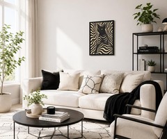 Framed Black Cat Wall Art Zebra Pattern Poster, Modern Abstract Animal Print …