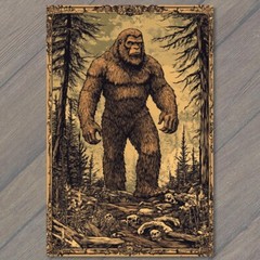 Art Print Bigfoot Walking Moonlit Forest Skulls Trees Mythical Creature Strange
