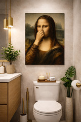 Mona Lisa Smelling Bathroom Funny Wall Art Toilet Humor Gift Poster Print Canvas