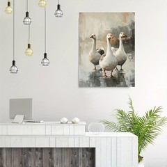 Vintage Geese Painting Canvas Wall Art, Farmhouse Animal Home Decor