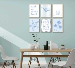 6Pcs Blue Coastal Wall Art Coastal Granddaughter Preppy Aesthetics Picture Wa…