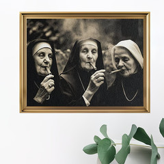 Nuns Smoking Cigars Art Print Funny Habit Wall Decor Dark Humor Poster Noframe