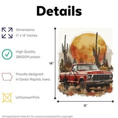 Vintage Truck Wall Decor Country Art Prints 1950s Pickup 11×14 Inches Unframed