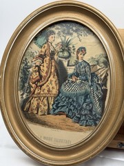 2 vintage Framed Victorian French Fashion Prints La Mode Illustree oval set