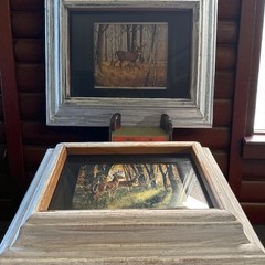 Deer Print Framed Set of 2 (10″ long x 8″tall) Distressed Rustic Frames Cabins