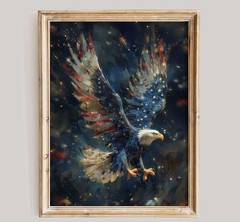 American Bald Eagle with Flag, 4th of July USA, Patriotic American Flag Poster
