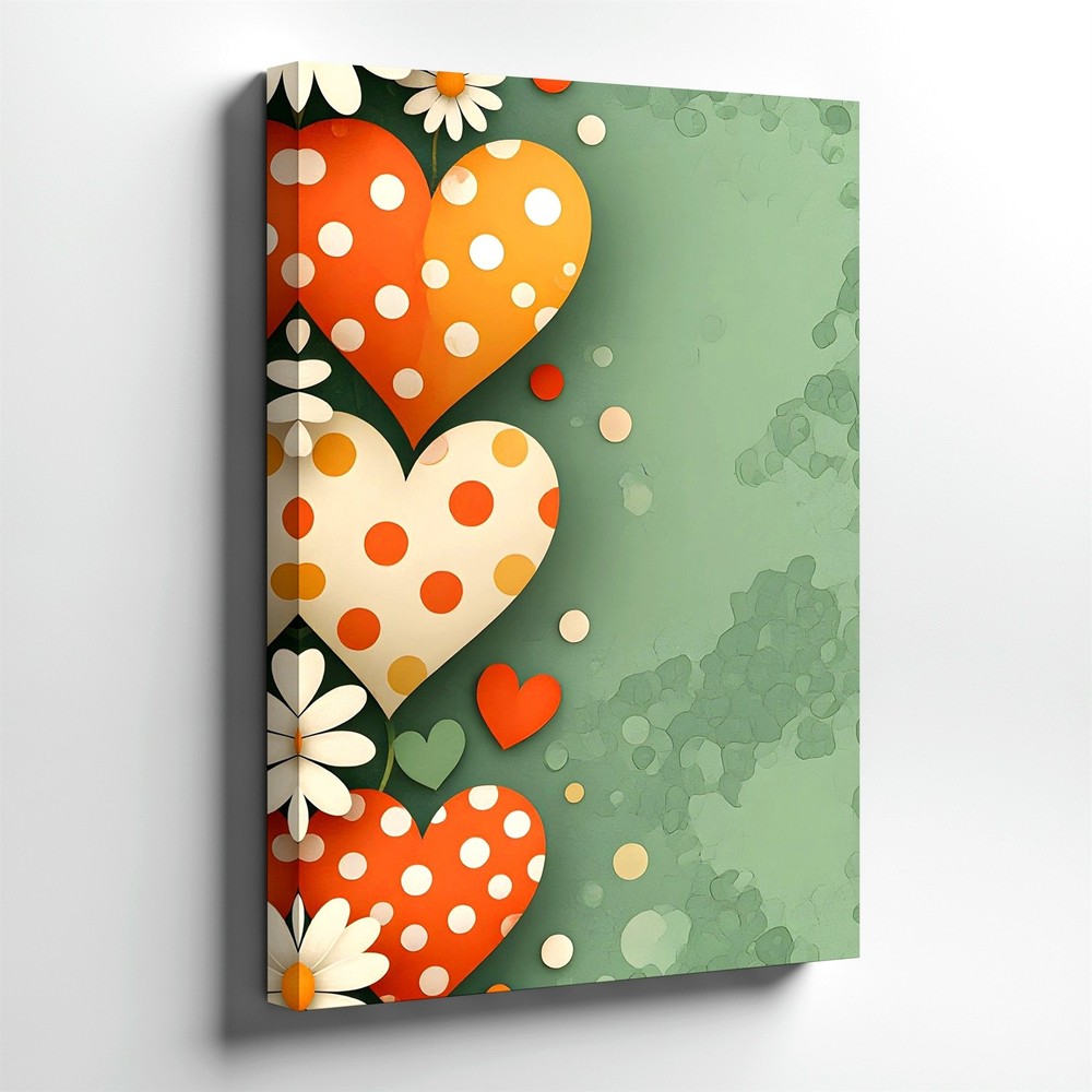 Wall Art Floral Heart Print Polka Dot Daisy Poster Romantic Mint Green Decor