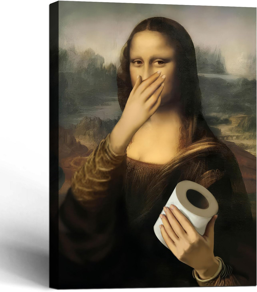 Framed Funny Mona Lisa Bathroom Canvas Wall Art Parody World Famous Paintings Po