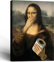 Framed Funny Mona Lisa Bathroom Canvas Wall Art Parody World Famous Paintings Po