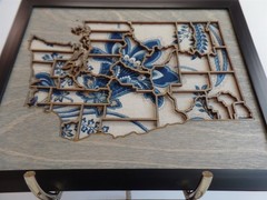 Washington State Map Wood Laser Cut Wall Art Decor Picture Plastic Frame USA