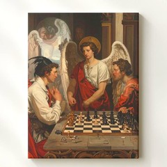 Canvas Classical Chess Match Paintingdramatic Moment With Angelic Intervention
