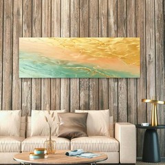 Panoramic Gold Fluid Mint Green Agate Landscape Canvas Print Wall Art Home Decor
