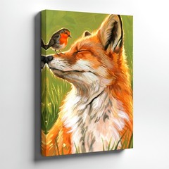 Canvas Fox Robin Bird Animal Portrait Nature Gift Home Statement Luxury Print