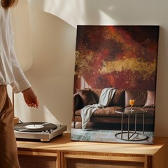 Cozy Living Room Scene Featuring A Plush, Brown Leather Sofa Wall Art Home Decor