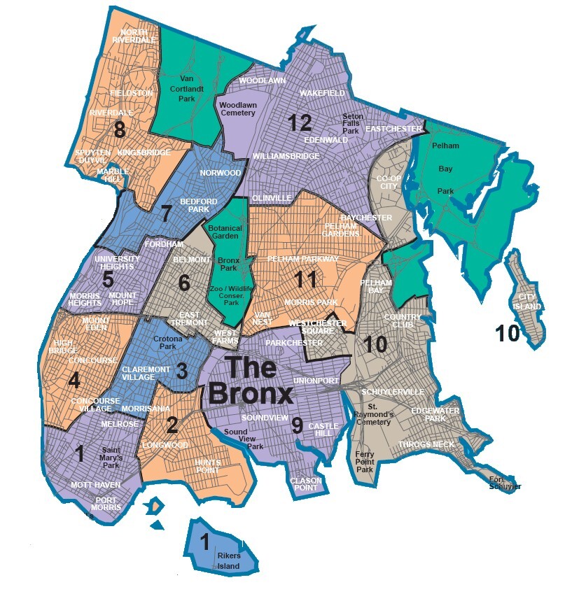 BRONX NEIGHBORHOOD MAP NEW YORK GLOSSY POSTER PICTURE PHOTO PRINT BANNER 11503