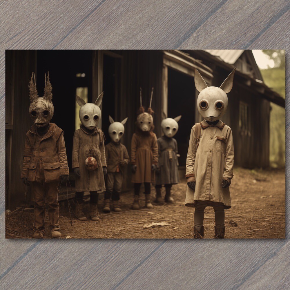 Art Print Cult Life Children Farm House Mask Weird Creepy Vibe Strange Unusual