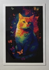 Rainbow Watercolor Orange Cat With Butterflies 13.25×19.25 Canvas Art Poster