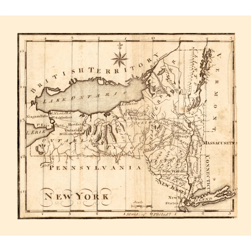 Historic State Map – New York – 1795 – Vintage Wall Art