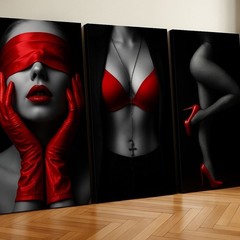 Abstract Digital Printable Wall Art Set of 3 print, Boho, HD JPEG Red and Black