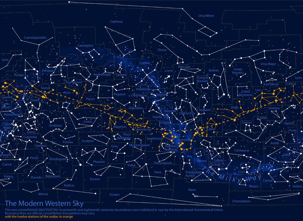 Astronomy Stars & Constellation Map of Modern Western Sky Poster Photo Picture