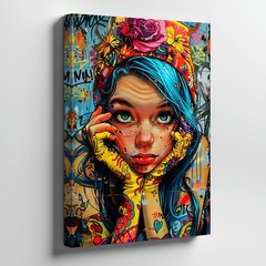 Colorful Urban Street Art Canvas Wall Art Vibrant Female Portrait Graffiti Style