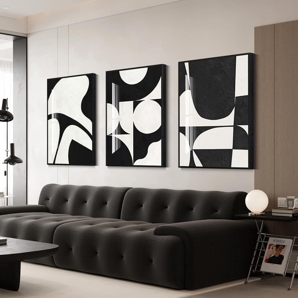 Modern Geometric Canvas Wall Art QKF 3pc Black White