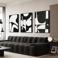 Modern Geometric Canvas Wall Art QKF 3pc Black White