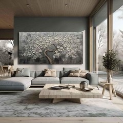 SDYA Flower Tree Wall Art Painting White Botanical 30×60