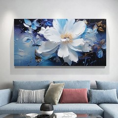 Abstract Blue Print Flower Canvas Painting Poster Canvas Wall Art Canvas Mural