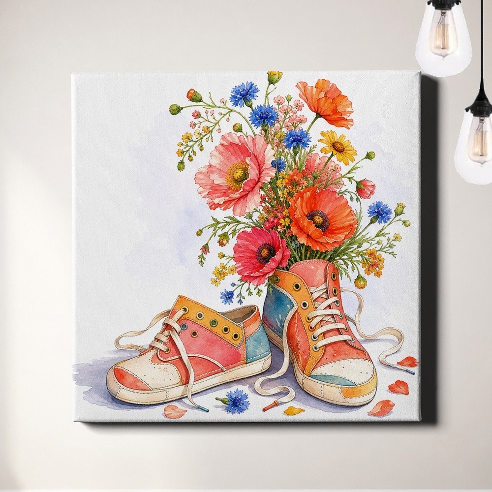 Floral Sneakers Art Print Watercolor Wildflower Bouquet Fashion