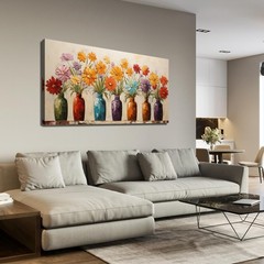 Colorful Daisy Floral Canvas Wall Art, Modern Abstract Flower in Vase Picture…