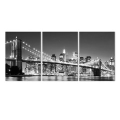 Brooklyn Bridge Night Scenery 3 Pieces Canvas Print Wall Art Poster Home Decor
