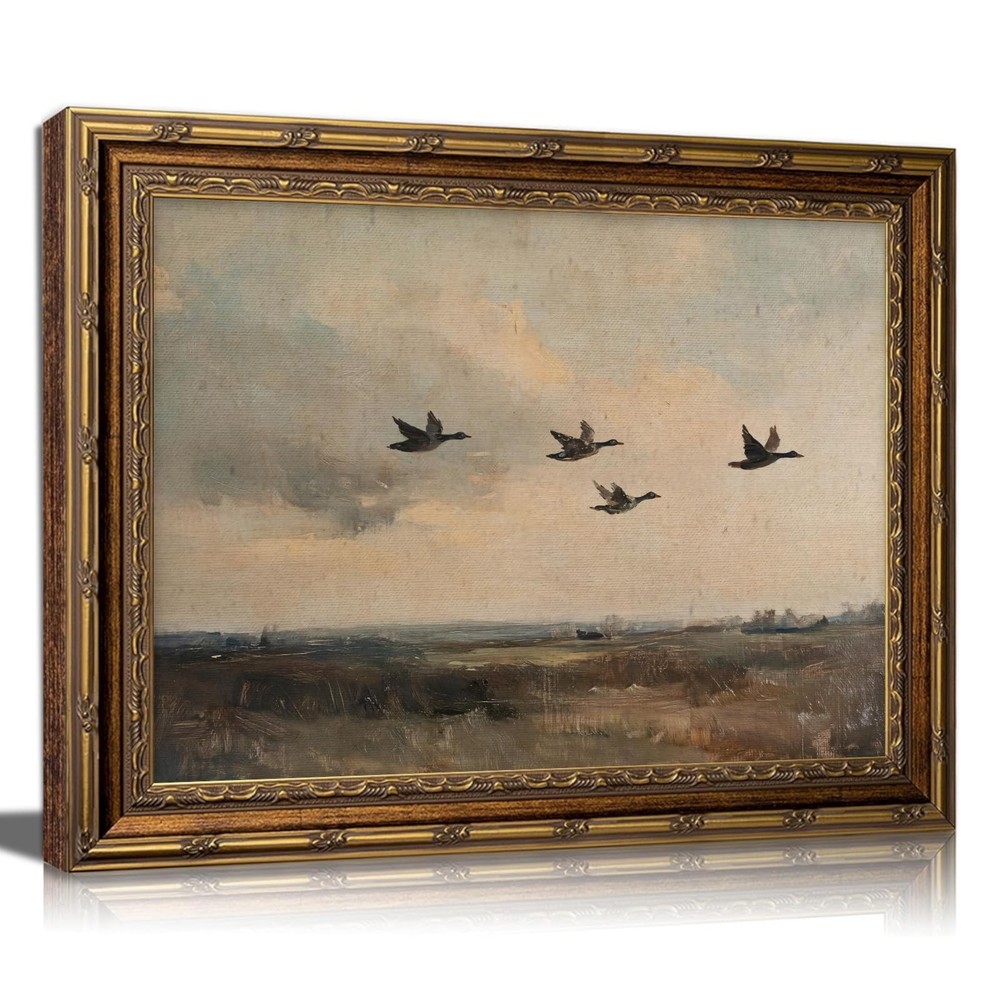 Vintage Farmhouse Duck Wall Art for Living Room, Rustic Flying Ducks Landscap…