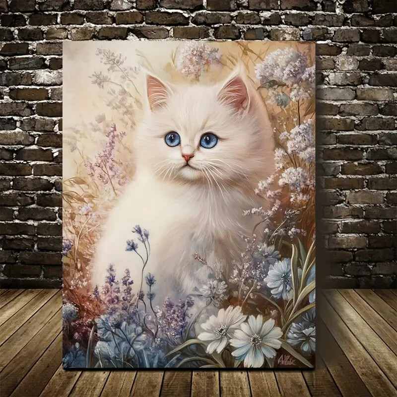 Cute Ragdoll Cat Kitten with Flowers & Plants Metal Print Ready to Hang