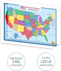 Interactive USA Political Map – 18 x 24 Double-Sided Laminated for Kids & Adults