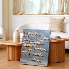 Wall Art School of Silver Fish Canvas Print Coastal Ocean Marine Painting Decor