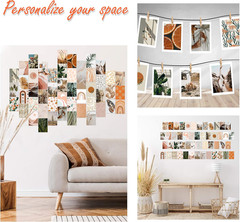 50PCS Boho Aesthetic Pictures Wall Collage Kit, Peach Teal Photo Collection Coll