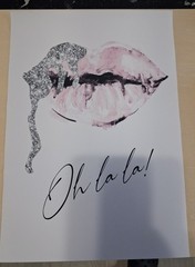 Modern Pink Black Silver Lips Vertical Canvas Print Art Fashion Decor 8×12 in